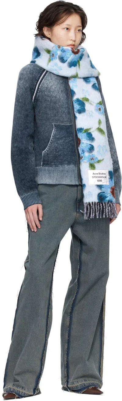 Acne Studios Fringed Wool Scarf In Blue