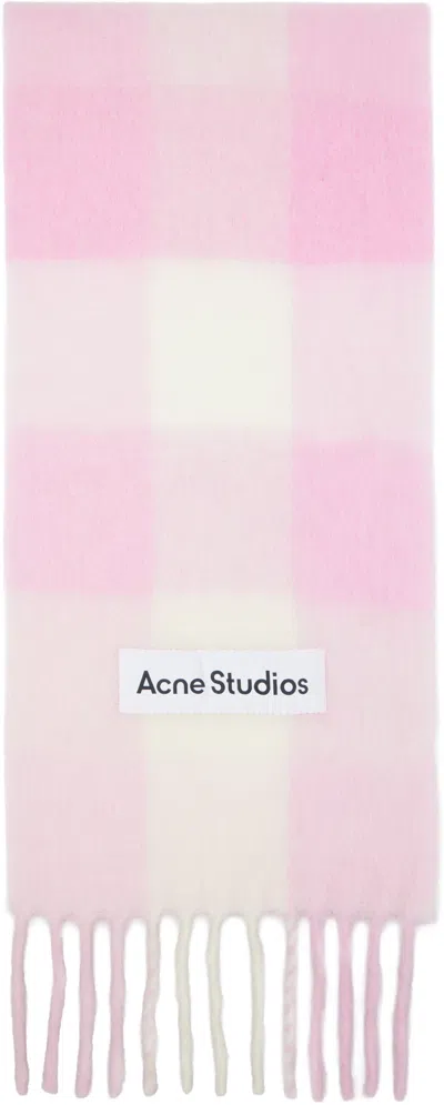 Acne Studios Logo Patch Checked Scarf In Purple