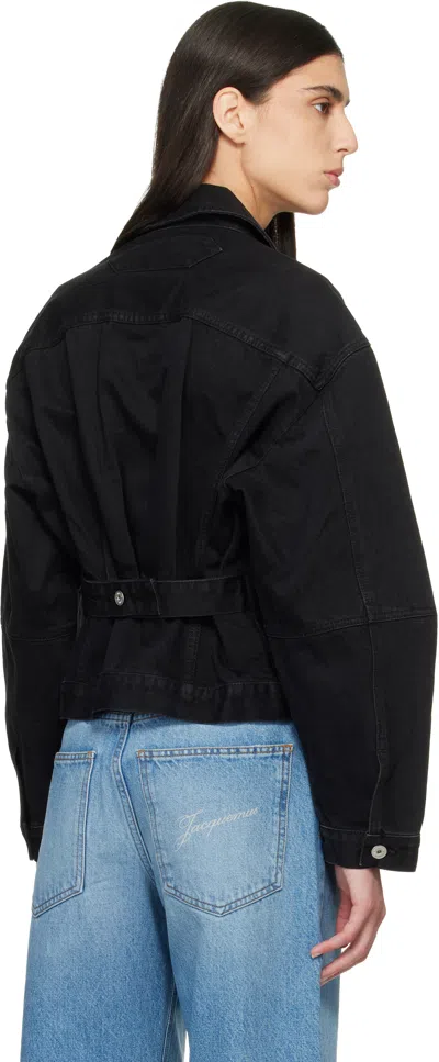 Jacquemus La Veste De Nimes Black Jacket With Rear Belt In Denim Woman In Black
