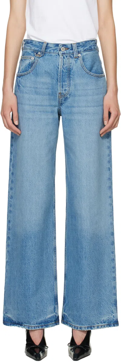 Jacquemus High-waisted Wide-leg Denim Pants With Signature Detail In Blue