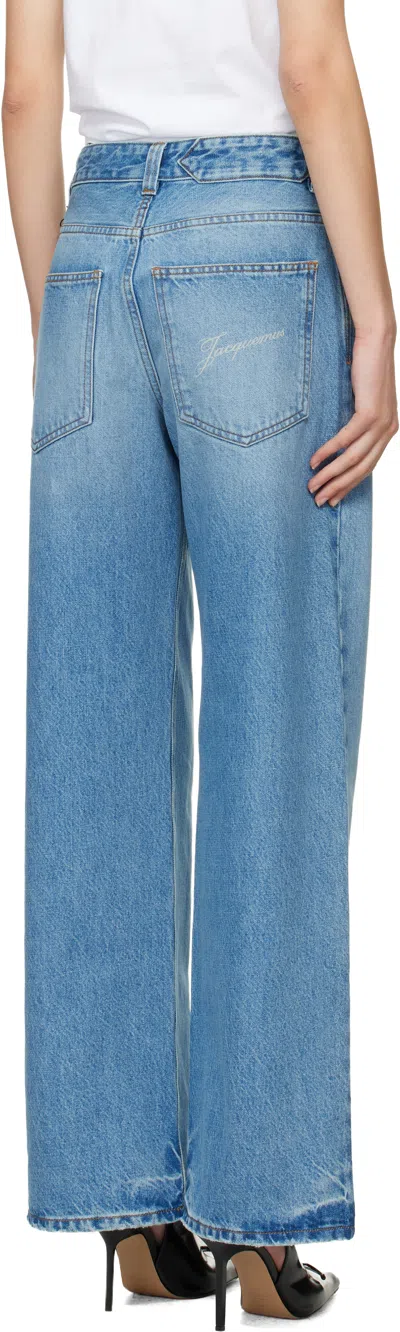Jacquemus High-waisted Wide-leg Denim Pants With Signature Detail In Blue