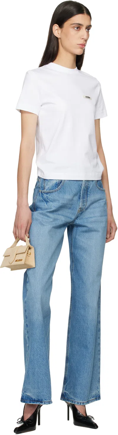 Jacquemus High-waisted Wide-leg Denim Pants With Signature Detail In Blue