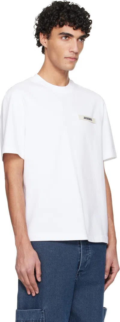 Jacquemus Le T-shirt Gros Grain White T-shirt With Logo Patch On The Front In Cotton Man In White