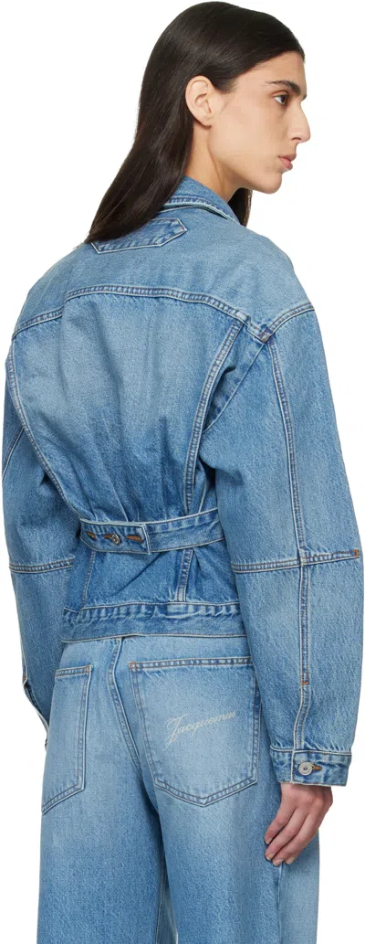 Jacquemus Classic Cotton Denim Jacket With Tailored Hem And Chest Pockets In Blue