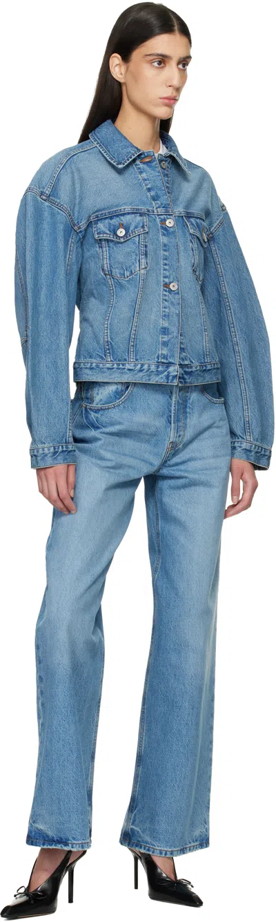 Jacquemus Classic Cotton Denim Jacket With Tailored Hem And Chest Pockets In Blue
