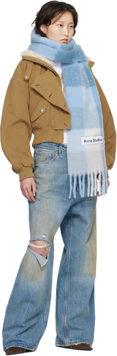 Acne Studios Blue Mohair Checked Scarf In Blue
