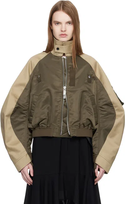 Sacai Oversized Cotton-canvas And Shell Bomber Jacket In Brown