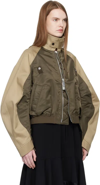 Sacai Oversized Cotton-canvas And Shell Bomber Jacket In Brown