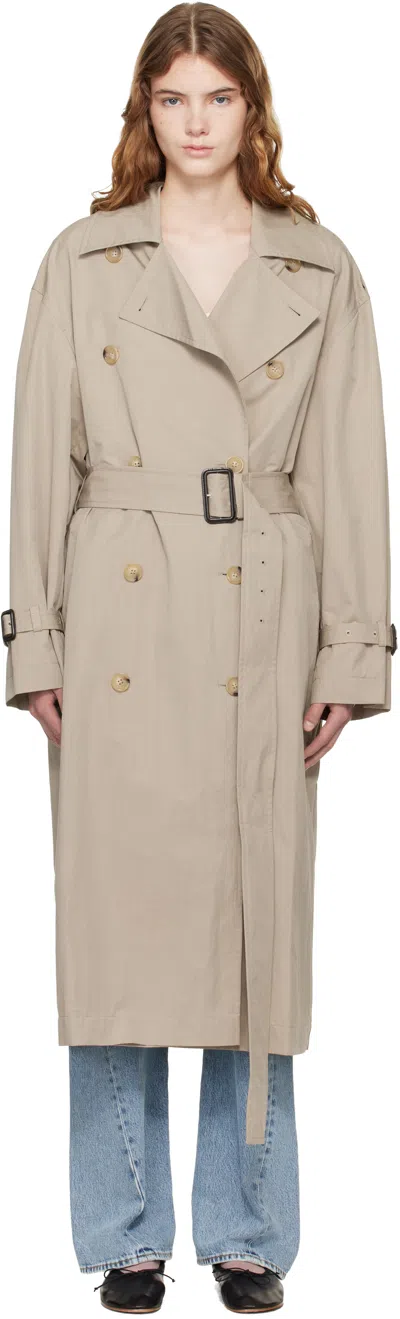 Totême Clay Crisp Cotton Blend Double-breasted Trench Coat In Neutral