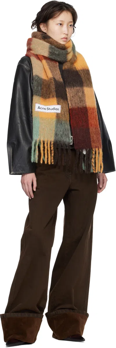 Acne Studios Multicolor Mohair Checked Scarf In Blue