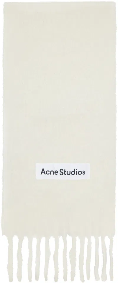 Acne Studios Off-white Wool Logo Scarf In Brown