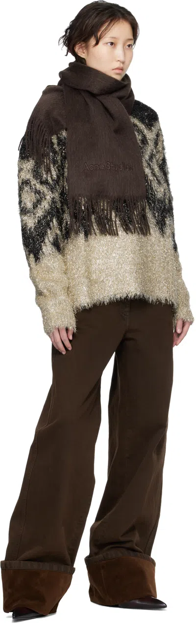 Acne Studios Brown Wool Logo Scarf In Brown