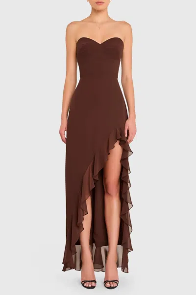 Amanda Uprichard Eden Soft V-neck Gown In Cocoa In Brown