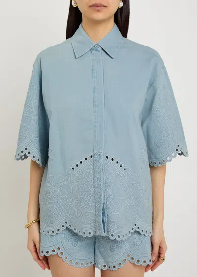 Zimmermann Womens Ice Storm Daylight Embroidered Denim Shirt Xs In Blue