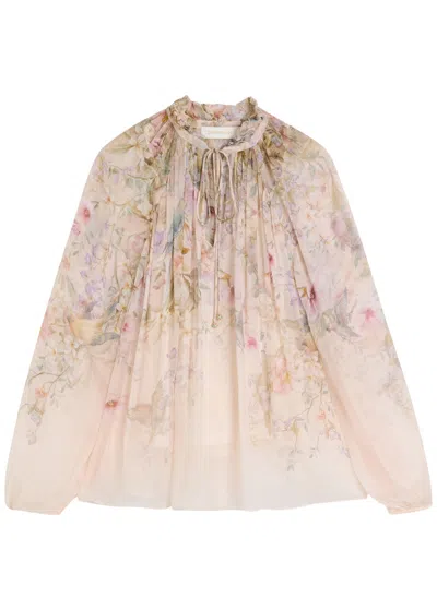 Zimmermann 'rebellion' Multicolor Blouse With Bow Detail On The Front And All-over Floral Motif In Viscose Woma