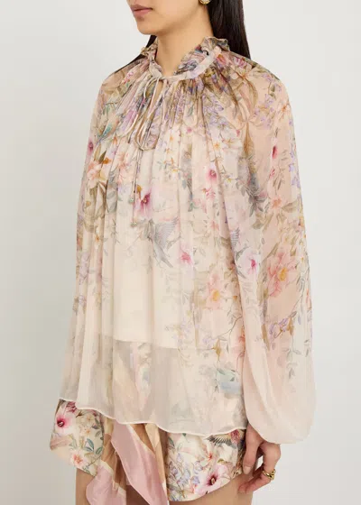Zimmermann 'rebellion' Multicolor Blouse With Bow Detail On The Front And All-over Floral Motif In Viscose Woma
