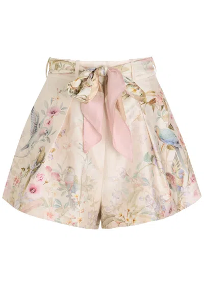 Zimmermann Rebellion Multicolor Shorts With Bow On The Front And All-over Floral Motif In Cotton And Silk Woman