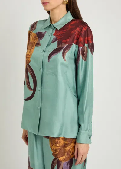 La Doublej La Double J Boy Printed Silk-twill Shirt In Blue