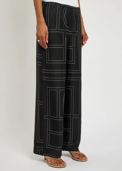 Totême Toteme Women Silk Trousers With Monogram Logo Embroidery In Multi