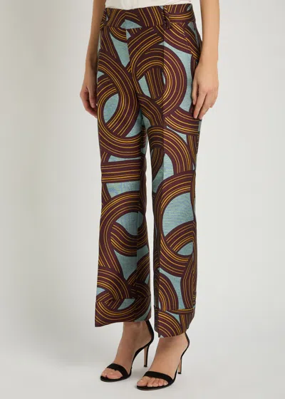 La Doublej La Double J Hendrix Jacquard Flared-leg Trousers In Brown