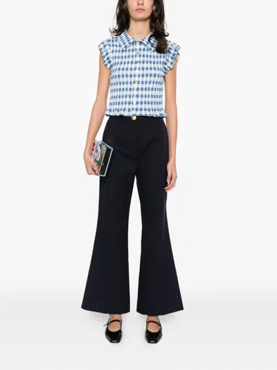 Sandro Ruffled Gingham Shirt In Blue