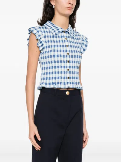 Sandro Ruffled Gingham Shirt In Blue