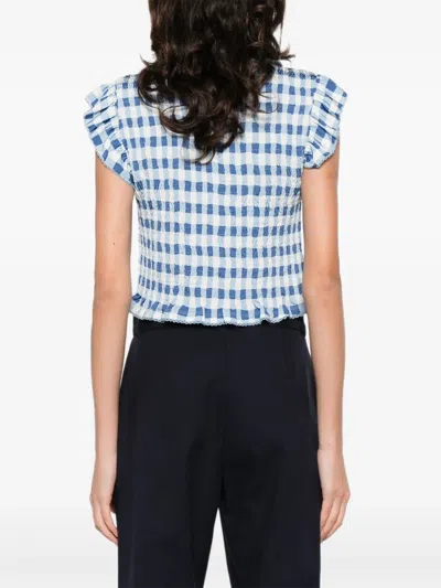 Sandro Ruffled Gingham Shirt In Blue