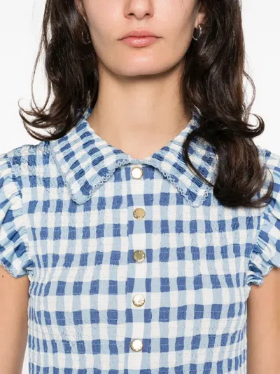 Sandro Ruffled Gingham Shirt In Blue