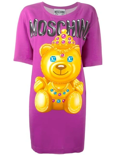 Moschino Bear Print T-shirt Dress In Pink