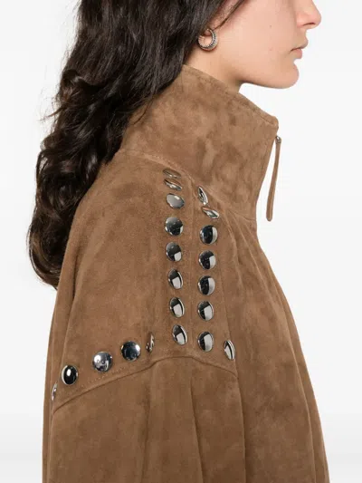 Sandro Studded Zip-up Jacket In Brown
