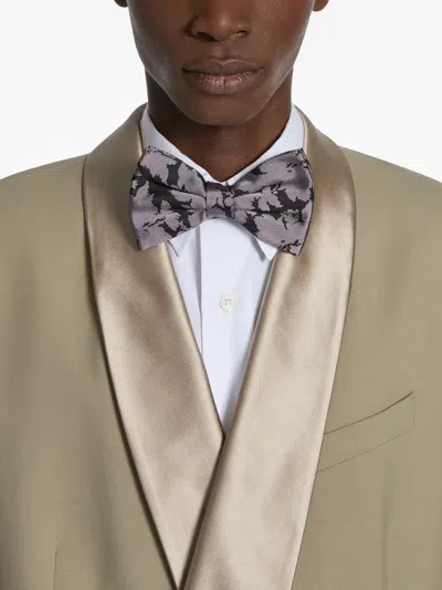 Dries Van Noten Patterned Silk Bow Tie In Gray