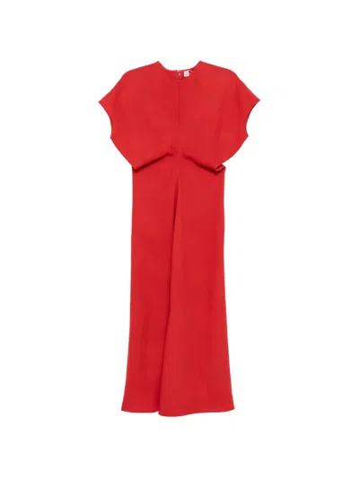 Totême Slouch Waist Gathered Wool-crepe Maxi Dress In Red