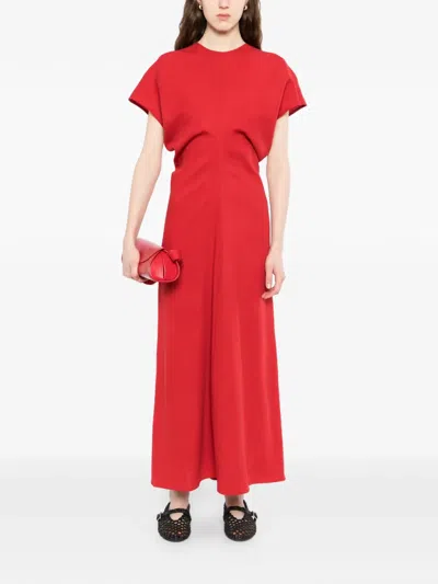 Totême Slouch Waist Gathered Wool-crepe Maxi Dress In Red