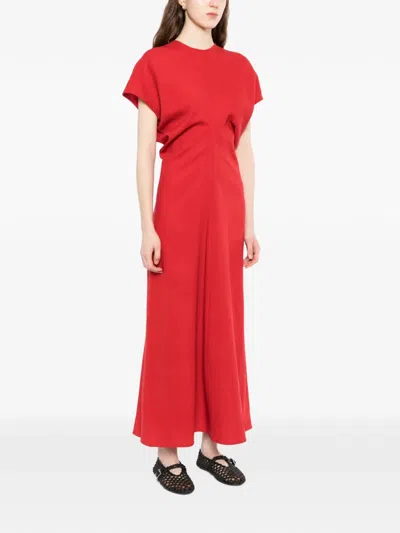 Totême Slouch Waist Gathered Wool-crepe Maxi Dress In Red