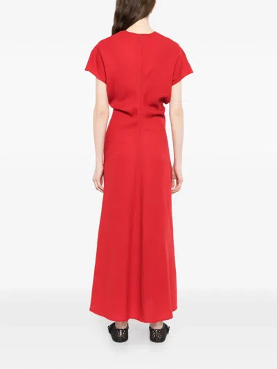 Totême Slouch Waist Gathered Wool-crepe Maxi Dress In Red