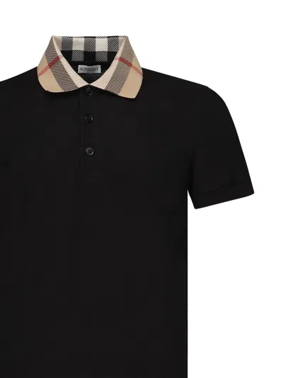 Burberry Piquet Polo Shirt With Check Collar Man In Multi