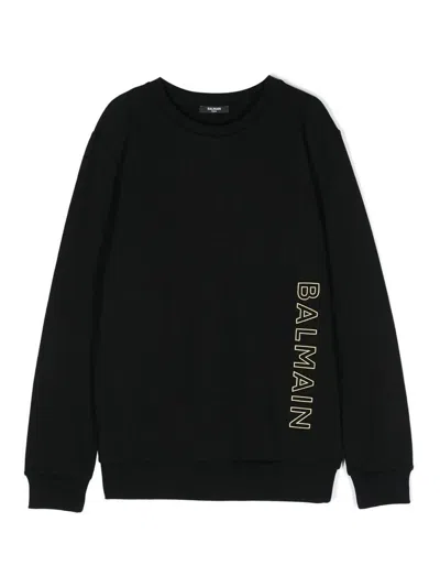 Balmain Embossed-logo Cotton Sweatshirt In Black