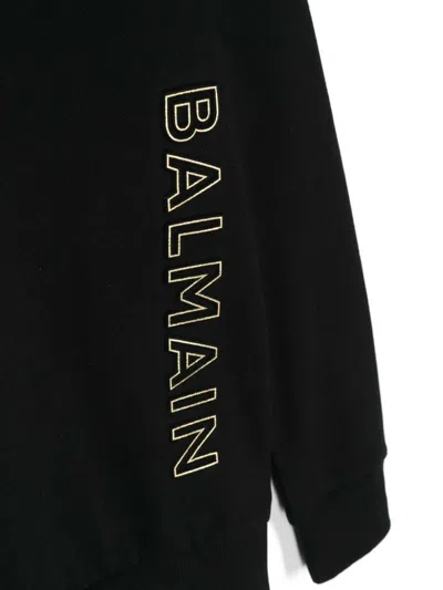 Balmain Embossed-logo Cotton Sweatshirt In Black
