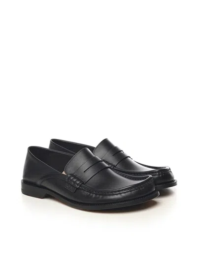 Loewe Penny Strap Round Toe Stitched Detailing Loafers In Black