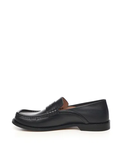 Loewe Penny Strap Round Toe Stitched Detailing Loafers In Black