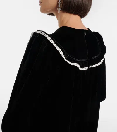 Ganni Stretch Velvet Jersey Collar Mini Dress In Black