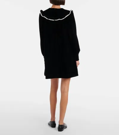 Ganni Stretch Velvet Jersey Collar Mini Dress In Black