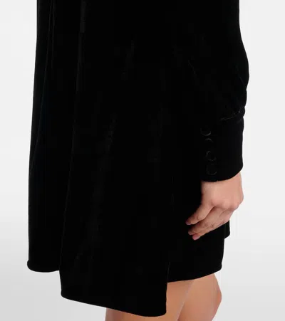 Ganni Stretch Velvet Jersey Collar Mini Dress In Black