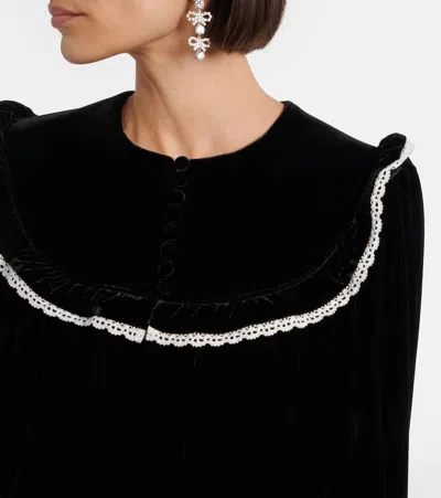 Ganni Stretch Velvet Jersey Collar Mini Dress In Black