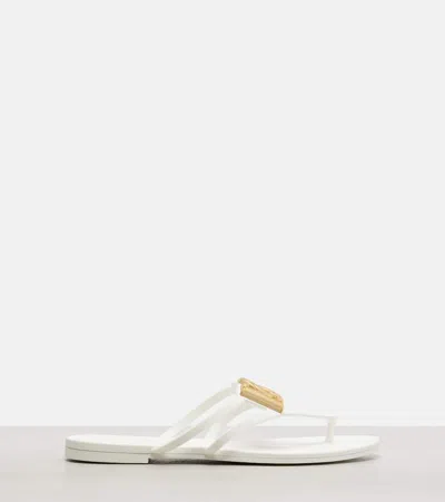 Dolce & Gabbana White Thong Sandals With Logo Plaque On The Front In Rubber Woman In Multi