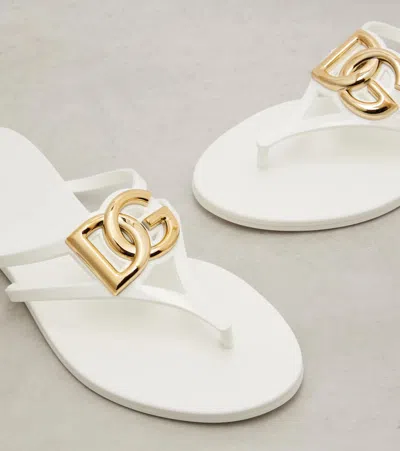 Dolce & Gabbana White Thong Sandals With Logo Plaque On The Front In Rubber Woman In Multi