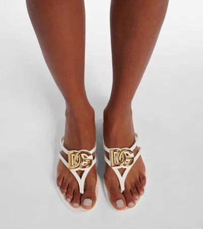 Dolce & Gabbana White Thong Sandals With Logo Plaque On The Front In Rubber Woman In Multi