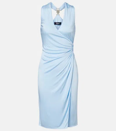 Versace Light Blue Midi Dress With V-neck And Medusa Plaque On The Back In Viscose For Women In Blue