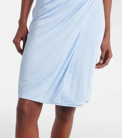 Versace Light Blue Midi Dress With V-neck And Medusa Plaque On The Back In Viscose For Women In Blue