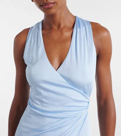 Versace Light Blue Midi Dress With V-neck And Medusa Plaque On The Back In Viscose For Women In Blue